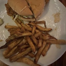 Spicy chicken sandwich with house cut fries Spicy chicken sandwich with house cut fries