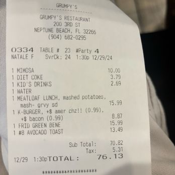 Grumpy's Restaurant - Bill - Breakfast & Brunch Near Me - Neptune Beach, Florida Grumpy's Restaurant - Bill - Breakfast & Brunch Near Me - Neptune Beach, Florida