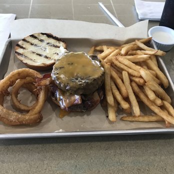 That Dam Place - Double cheeseburger with onion rings and fries. - American Near Me - Folsom, California That Dam Place - Double cheeseburger with onion rings and fries. - American Near Me - Folsom, California