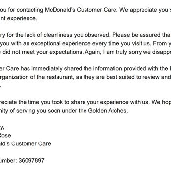 McDonald's - HERE'S THE BS RESPONSE CORP SENDS--refers me back to franchisee (like they would care--NOT) - Fast Food Near Me - Mission Viejo, California McDonald's - HERE'S THE BS RESPONSE CORP SENDS--refers me back to franchisee (like they would care--NOT) - Fast Food Near Me - Mission Viejo, California