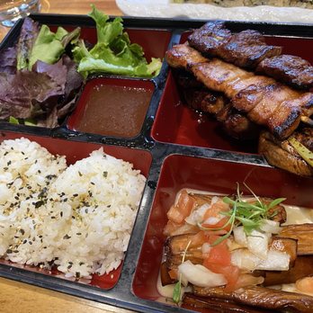 Izakaya Osen - Kushiyaki Bento. Meat was smokey good, eggplant was a nice touch. - Sushi Bars Near Me - Irvine, California