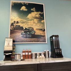 Self serve condiments and silverware.