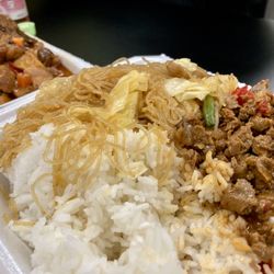 Manila Grocery - Bopis, pancit, menudo, and estofado (front to back).