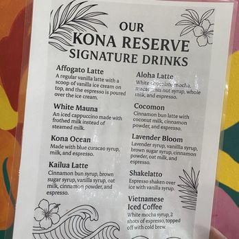 Kona Reserve Coffee Cypress - Signature Menu - Cafes Near Me - Houston, Texas Kona Reserve Coffee Cypress - Signature Menu - Cafes Near Me - Houston, Texas