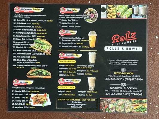 Menu photo 2 Rollz Vietnamese Provo, UT