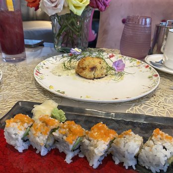 Bloom & Bee - Crab cake and spicy roll. - New American Near Me - Houston, Texas Bloom & Bee - Crab cake and spicy roll. - New American Near Me - Houston, Texas