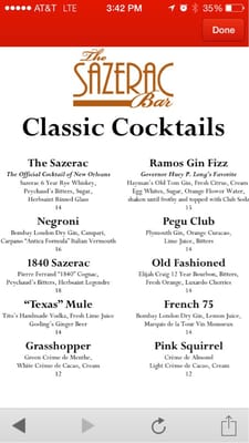 Menu photo 8 Fountain Lounge New Orleans, LA