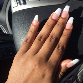 City Nails and spa - Coffin shape white tips - Nail Salons Near Me - Richmond, Virginia