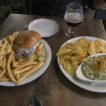 The Refuge - Spicy Fried Chicken Sandwich, spinach artichoke dip - Burgers Near Me - San Mateo, California