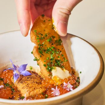 MariNe Handroll - Uni and Toast - Uni Panna Cotta, Dashi Jelly, Rainbow Trout Roe, Egg Jam Toast - Japanese Near Me - New York, New York MariNe Handroll - Uni and Toast - Uni Panna Cotta, Dashi Jelly, Rainbow Trout Roe, Egg Jam Toast - Japanese Near Me - New York, New York