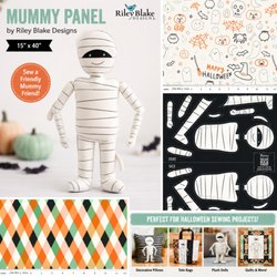 Tilted Quilters - Halloween mummy fabric panel by Riley Blake Designs, ideal for plush doll sewing projects, quilting, and seasonal handmade dé...