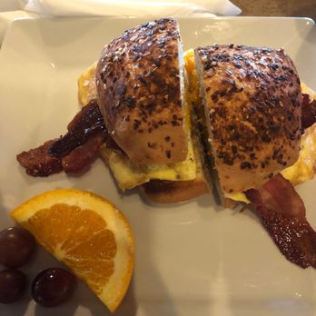 Blue Collar Cafe - Everything bagel sandwich with bacon, eggs and cheese. - Breakfast & Brunch Near Me - Niceville, Florida