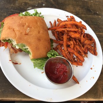 Higher Taste, Plant-Based - Food is AMAZING! I had the BBQ Chik'n Burger with sweet potoato fries. - Vegan Near Me - Long Beach, California