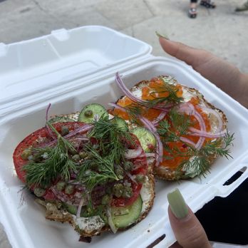 Courage Bagels - Salmon roe bagel, Run it thru the garden bagel - Bagels Near Me - Los Angeles, California