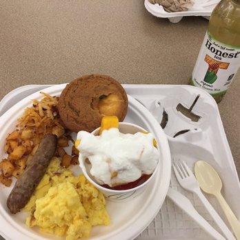 USDA Whitten Cafe - Scrambled eggs with cheese, sausage, two kinds of hash browns, pumpkin muffin, fresh fruit with yogurt on top. - Breakfast & Brunch Near Me - Washington, DC, District of Columbia
