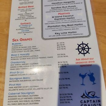 Captain Craig's Restaurant - Menu 2 - Seafood Near Me - Tavernier, Florida