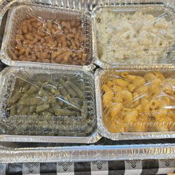 Back Alley Barbeque - Side dishes . Mac n cheese , baked beans , string beans , potato salad . All yummy . Really enjoyed all