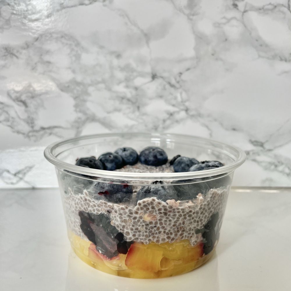 Sunday Press - Taro Blueberry Chia Pudding ($10)-- coconut milk, maple syrup, pineapple compote - Coffee & Tea Near Me - Houston, Texas Sunday Press - Taro Blueberry Chia Pudding ($10)-- coconut milk, maple syrup, pineapple compote - Coffee & Tea Near Me - Houston, Texas