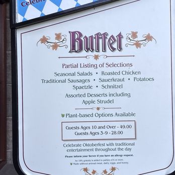 Biergarten Restaurant - Sign for some of the food offered - German Near Me - Lake Buena Vista, Florida