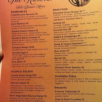 The Hunt & The Harvest - Fall menu - American Near Me - Williamsburg, Kentucky