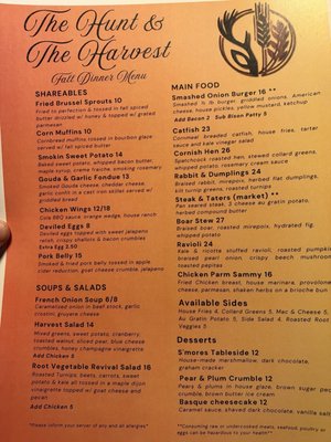 Menu photo 1 The Hunt & The Harvest Williamsburg, KY