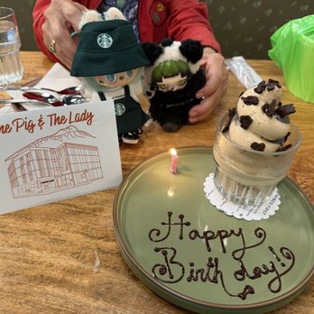 The Pig & The Lady - complimentary birthday card and my paid dessert...they put a candle on the plate for me - Vietnamese Near Me - Honolulu, Hawaii The Pig & The Lady - complimentary birthday card and my paid dessert...they put a candle on the plate for me - Vietnamese Near Me - Honolulu, Hawaii