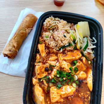 Mamahuhu - Mapo tofu work pork rice plate. Upgraded to "jade fried rice" and egg roll add on - Asian Fusion Near Me - San Francisco, California Mamahuhu - Mapo tofu work pork rice plate. Upgraded to "jade fried rice" and egg roll add on - Asian Fusion Near Me - San Francisco, California