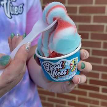 Good Vices - Cherry, lemon, and blue raspberry 2-scoop swirl with color-changing spoon pull. - Ice Cream & Frozen Yogurt Near Me Good Vices - Cherry, lemon, and blue raspberry 2-scoop swirl with color-changing spoon pull. - Ice Cream & Frozen Yogurt Near Me