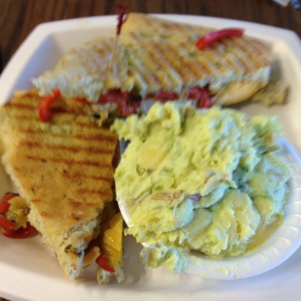 Chicken Pesto Panini with potato salad