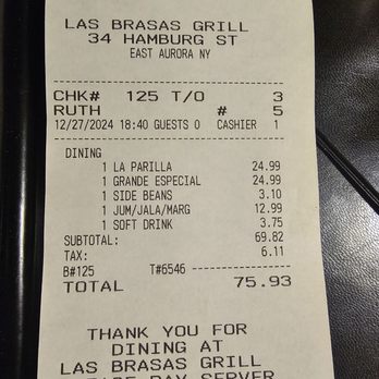 Las Brasas Grill - Bill - Mexican Near Me - East Aurora, New York