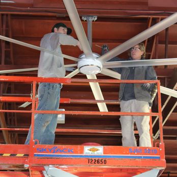 Balanced Electric - Installing a 12' fan at Pfeiffer Winery. - Electricians Near Me - Junction City, Oregon Balanced Electric - Installing a 12' fan at Pfeiffer Winery. - Electricians Near Me - Junction City, Oregon