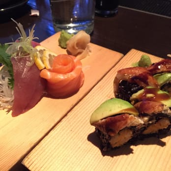 Union - Salmon sashimi & dragon roll on brown rice - Japanese Near Me - Chicago, Illinois Union - Salmon sashimi & dragon roll on brown rice - Japanese Near Me - Chicago, Illinois