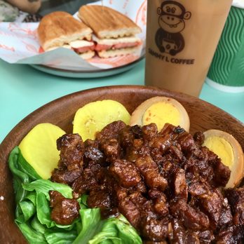Sammy L Coffee - Deliciousy pork rice and egg with cold vanilla latte is perfect match - Coffee & Tea Near Me - New York, New York