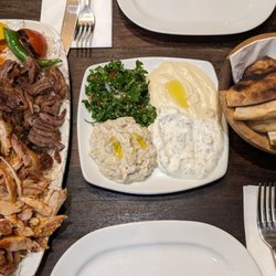 Fez Mangal - Very large plates! This was the four platter appetizer plus one mixed donar plate