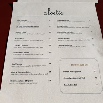 Aloette - food menu - French Near Me - Toronto, Ontario