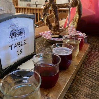 Leavenworth Cider House - Flight with pretzel - Cideries Near Me - Leavenworth, Washington Leavenworth Cider House - Flight with pretzel - Cideries Near Me - Leavenworth, Washington