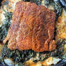 Cajun Salmon Spud with Spinach