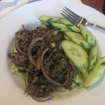Saap Lao Thai Cuisine - Beef Larb. With cucumbers and red onion. - Thai Near Me - New Castle, Delaware