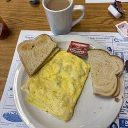 Country Cupboard - Feta and jalapeno omelet with sourdough toast.