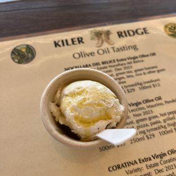 Kiler Ridge Olive Oil - Vanilla ice cream topped with their Tuscan olive oil - Olive Oil Near Me - Paso Robles, California Kiler Ridge Olive Oil - Vanilla ice cream topped with their Tuscan olive oil - Olive Oil Near Me - Paso Robles, California