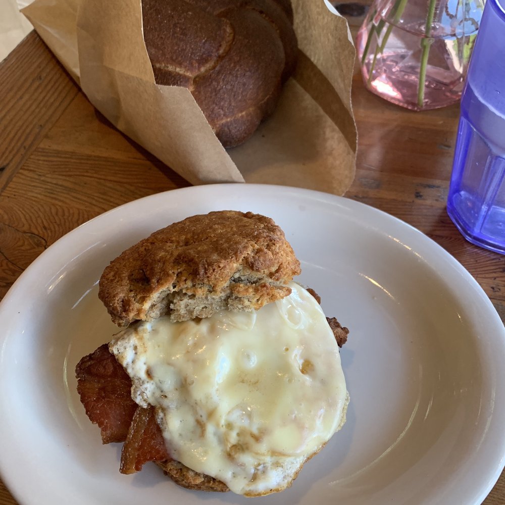 Tabor Bread - Red Wheat Biscuit Sandwich + Bacon. Challah fo yo mommah in the back. - Bakeries Near Me - Portland, Oregon