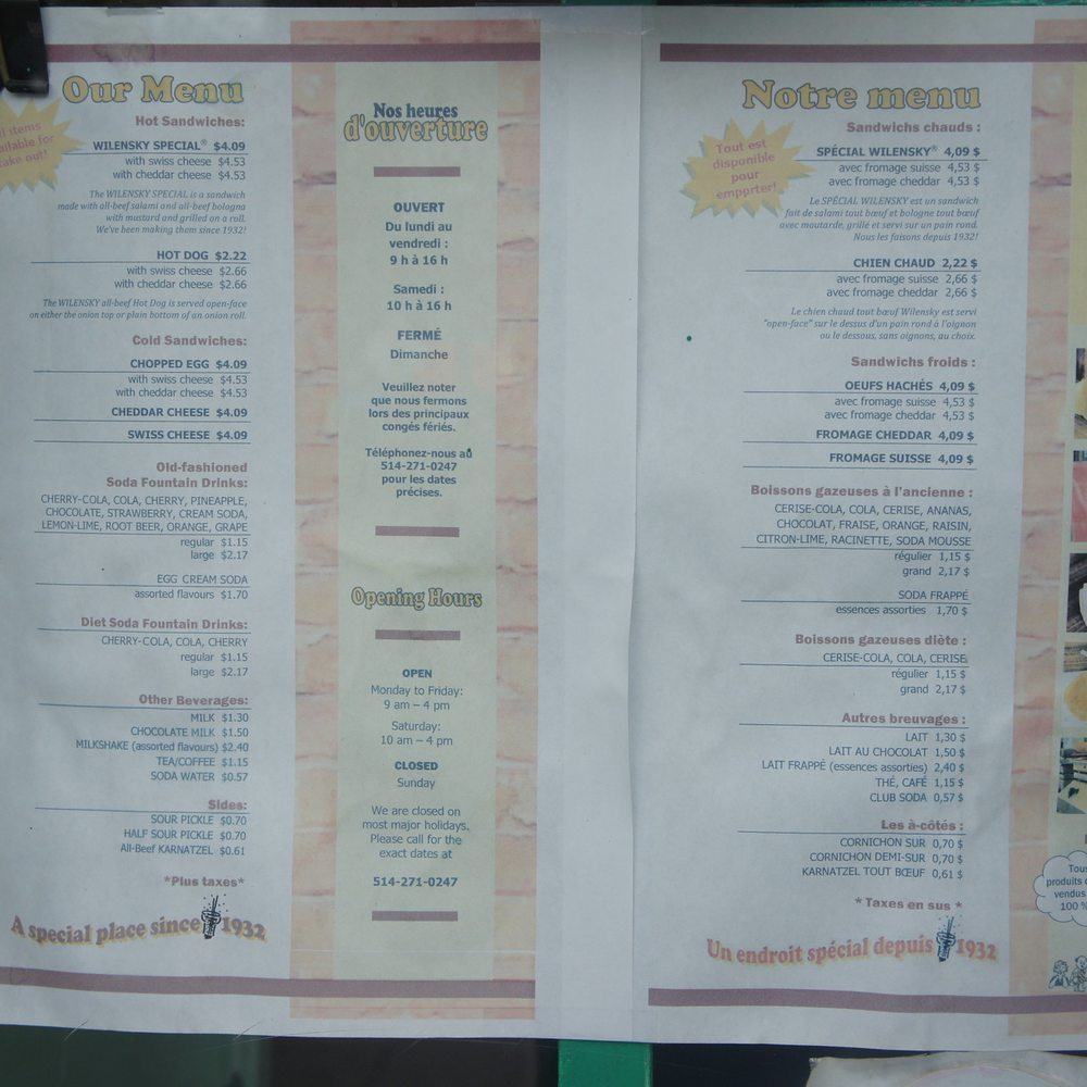 Wilensky - Outside menu - Delis Near Me - Montreal, Quebec Wilensky - Outside menu - Delis Near Me - Montreal, Quebec