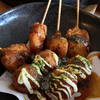 Aroma Korea - Sweet potatoes corquett on a skewer and tacoyaki ( octopus balls) .. dream street food from Korea! - Korean Near Me - Cary, North Carolina Aroma Korea - Sweet potatoes corquett on a skewer and tacoyaki ( octopus balls) .. dream street food from Korea! - Korean Near Me - Cary, North Carolina