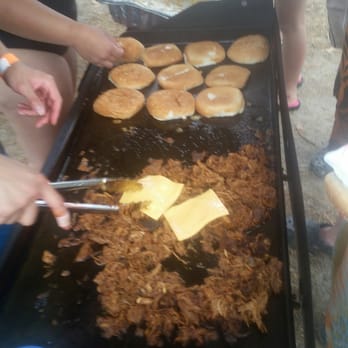 Rice Box - Pulled Pork hamburgers with Sautéed mushrooms and melted cheese being cooked - Caterers Near Me Rice Box - Pulled Pork hamburgers with Sautéed mushrooms and melted cheese being cooked - Caterers Near Me