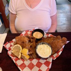 Fried cod with onion rings
