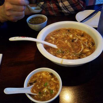 Red - Ready to devour this large bowl of hot and sour soup - Chinese Near Me - Bloomington, Indiana
