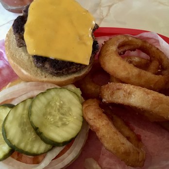 Friendly Stop Bar and Grill - CD Burger with side of Onion Rings. - Burgers Near Me - Cincinnati, Ohio