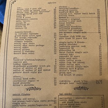 The Relic Lobby Bar - Part of the menu - Cocktail Bars Near Me - Stratford, Ontario