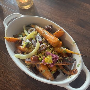 Lallande - Charred carrots: citrus vin, preserved lemon, pistachio, dates, cilantro - French Near Me - Madison, Wisconsin