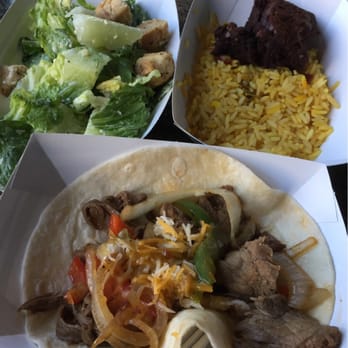 Brix Taphouse - Steak taco, caesar salad, yellow rice, and brownie. - Bars Near Me - Jacksonville Beach, Florida